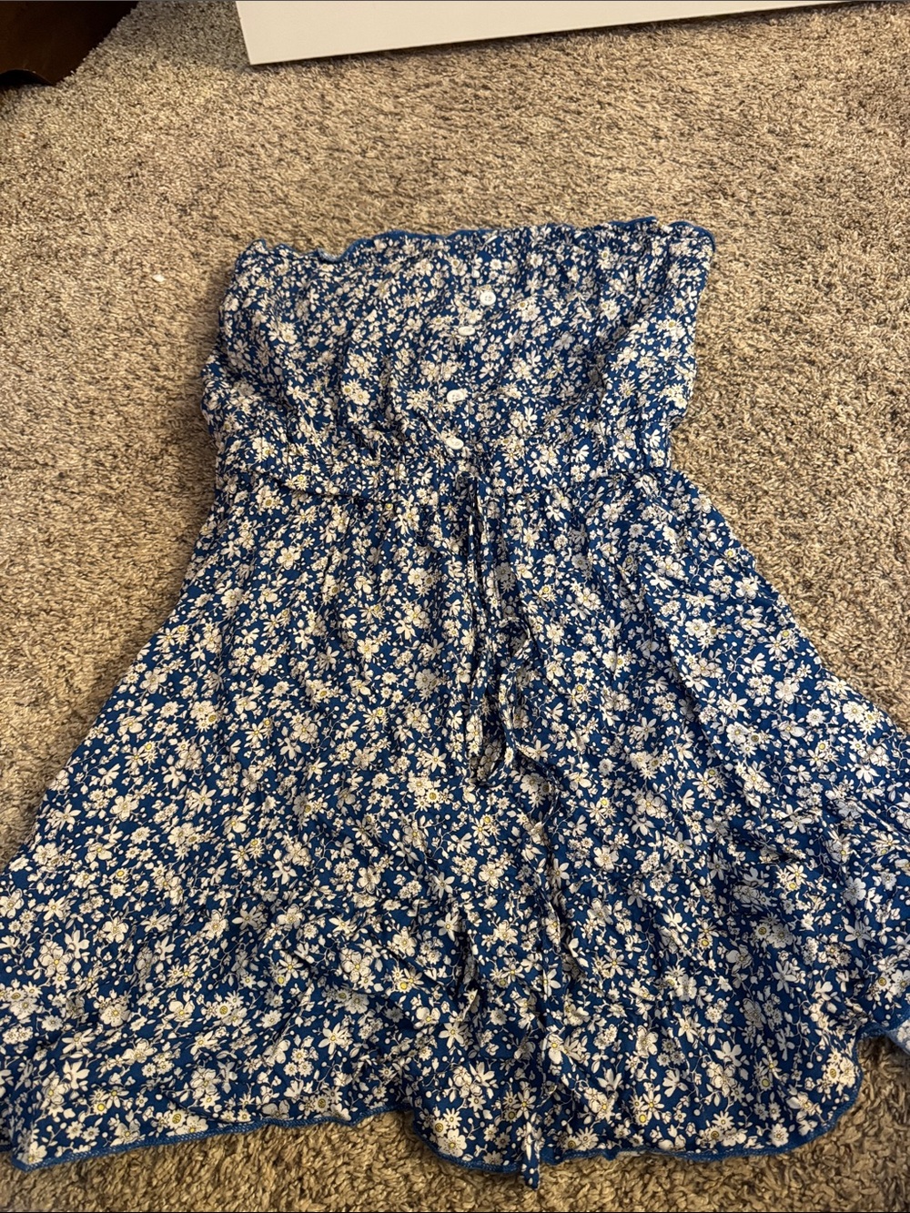 SHEIN Blue Floral Strapless Sundress
